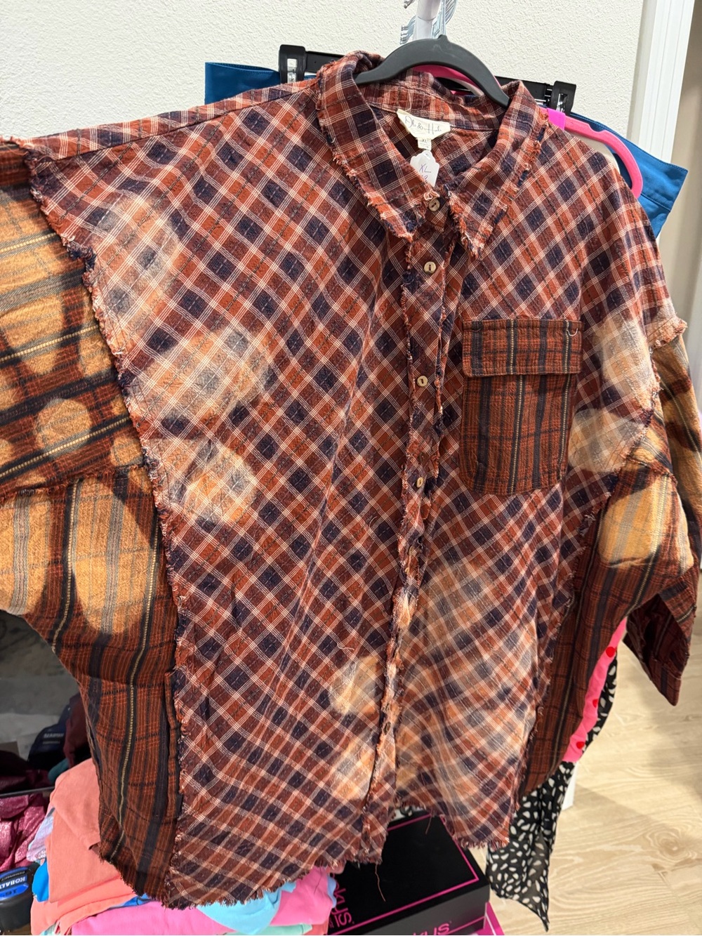 Oli & Hali Rust Orange and Brown Plaid Button-Up Top